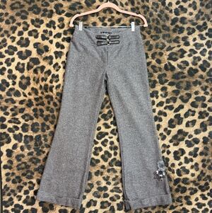 Gray Tweed Wide-Leg Pants with Embroidered Leg